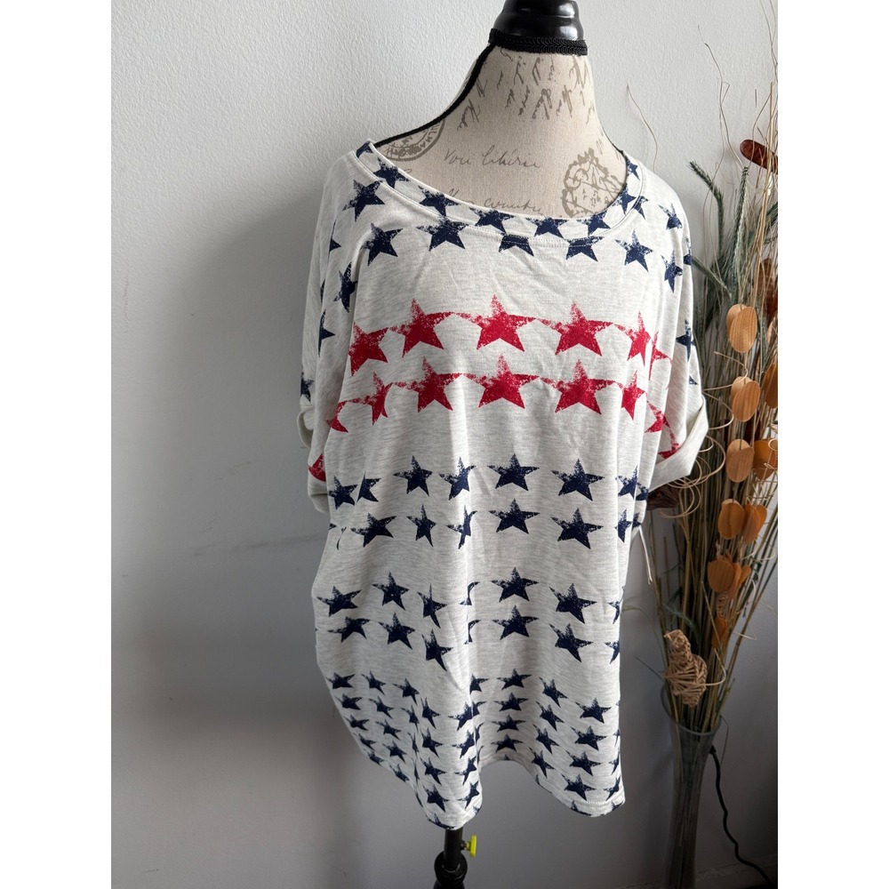 Style & Co Sport Women 3X Star Print Essential Sweatshirt White Heather NWT